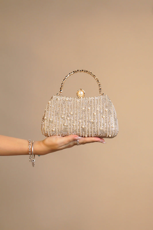 "Pearl Drip" Evening Clutch – Beaded Glam Bag with Optional Strap